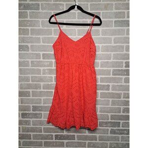 Japna Womens Hot Pink Eyelet Strapply Knee Ruffle‎ Summer Dress Size Medium